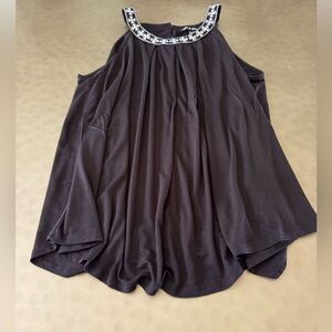 Women’s Cable & Gauge Embellished Black Sleeveless Halter Style Top, Size XL
